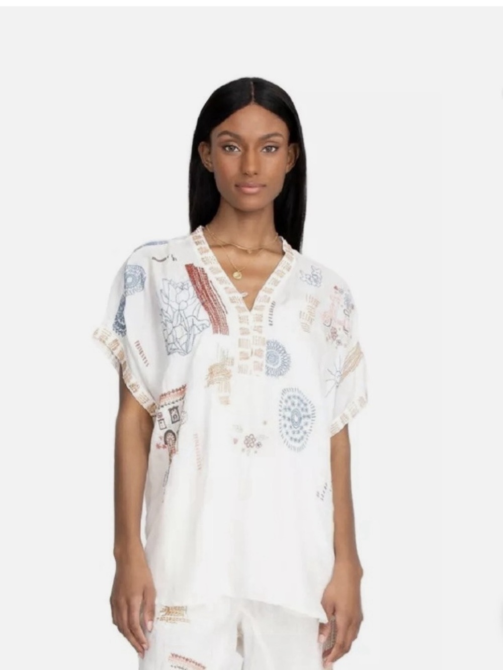 Johnny Was Pete & Greta Elettra Embroidered Boho Blouse Women’s Medium